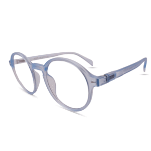 Frosted Light Blue Round Eyeglass Frame – Lightweight Unisex Transparent Eyewear