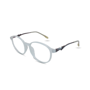 Transparent White Round Eyeglasses Frame with Metal Temples – Lightweight Unisex Hybrid Optical Glasses