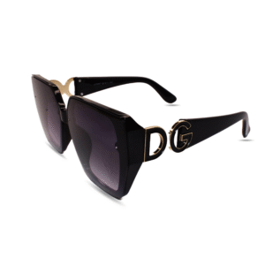 Luxury Oversized Shield Sunglasses – Black Frame with Gold Side Logo & Gradient Lenses