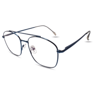 Unisex Classic Aviator Metal Eyeglasses – Lightweight Blue Frame with Adjustable Nose Pads